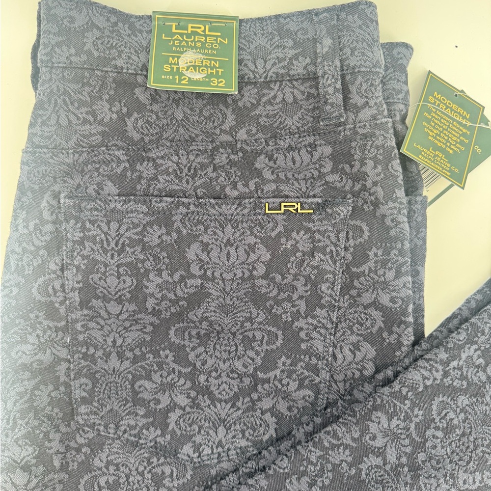 Ralph Lauren Dark Blue Floral Patterned Straight Leg Jeans size 12 NWT - Picture 9 of 9